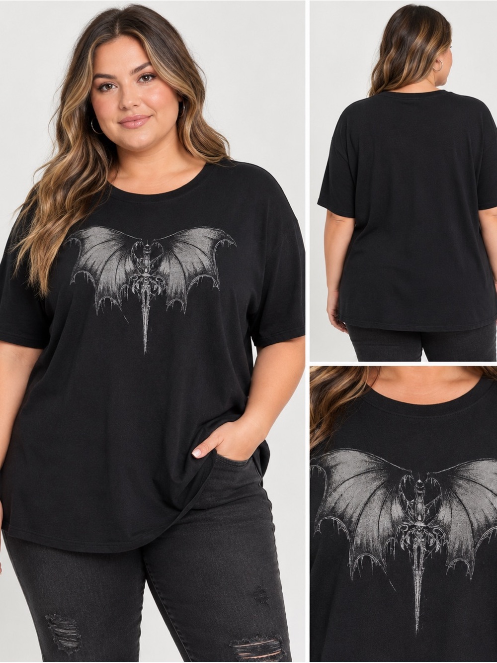 Torrid Nightfall Collection Bat Graphic T-Shirt Black Size 3
